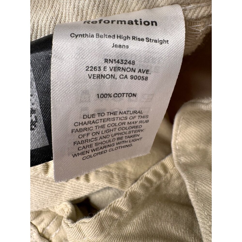 Reformation Cynthia Belted High Rise Straight Casual Jeans SZ 27 Beige Cotton - Picture 4 of 9